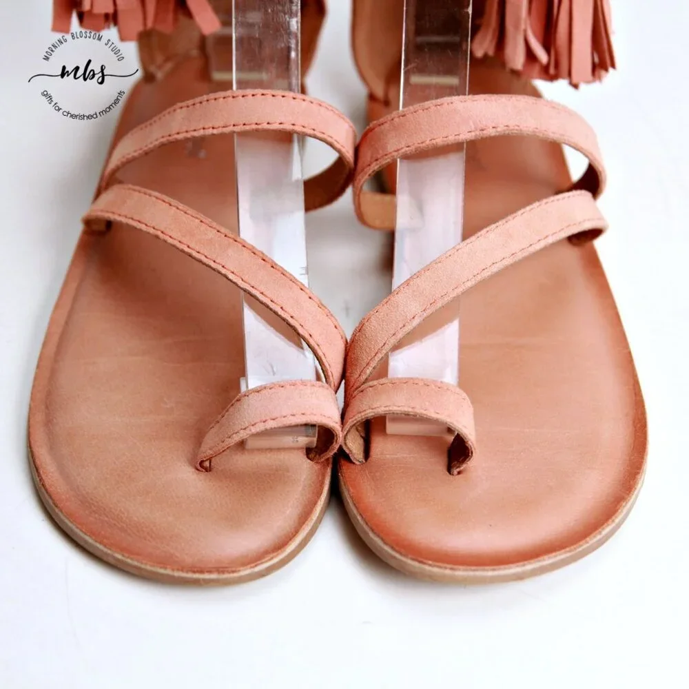 Jeffrey Campbell Glady Leather Tassel Zip Toe Loop Sandals Orange‎ Women Size 3